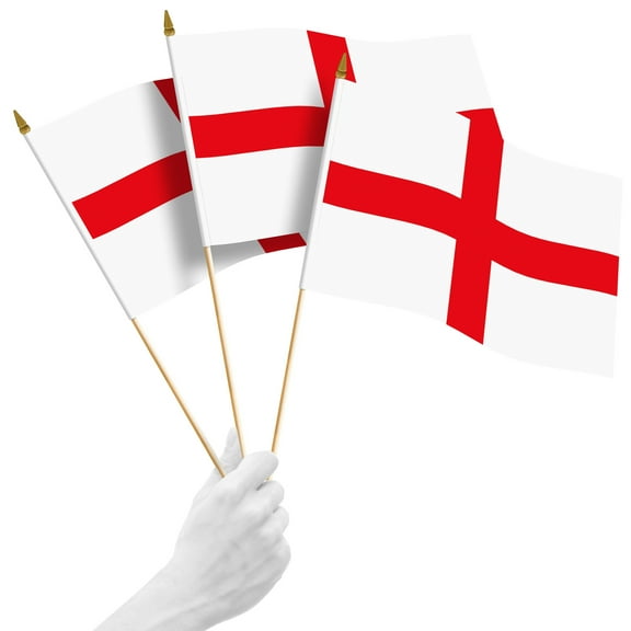 G128 50 Pack Handheld England English Stick Flags | 12x18 In | Printed 150D Polyester, Country Flag, Solid Wooden Stick, Spear Gold Tip