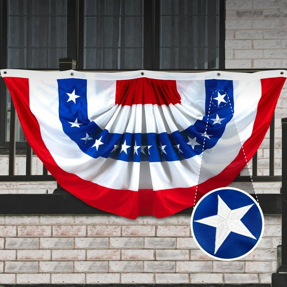 G128- 5x10 Ft USA Pleated Fan Flag 210D Embroidered 4th of July Patriotic Decoration Bunting