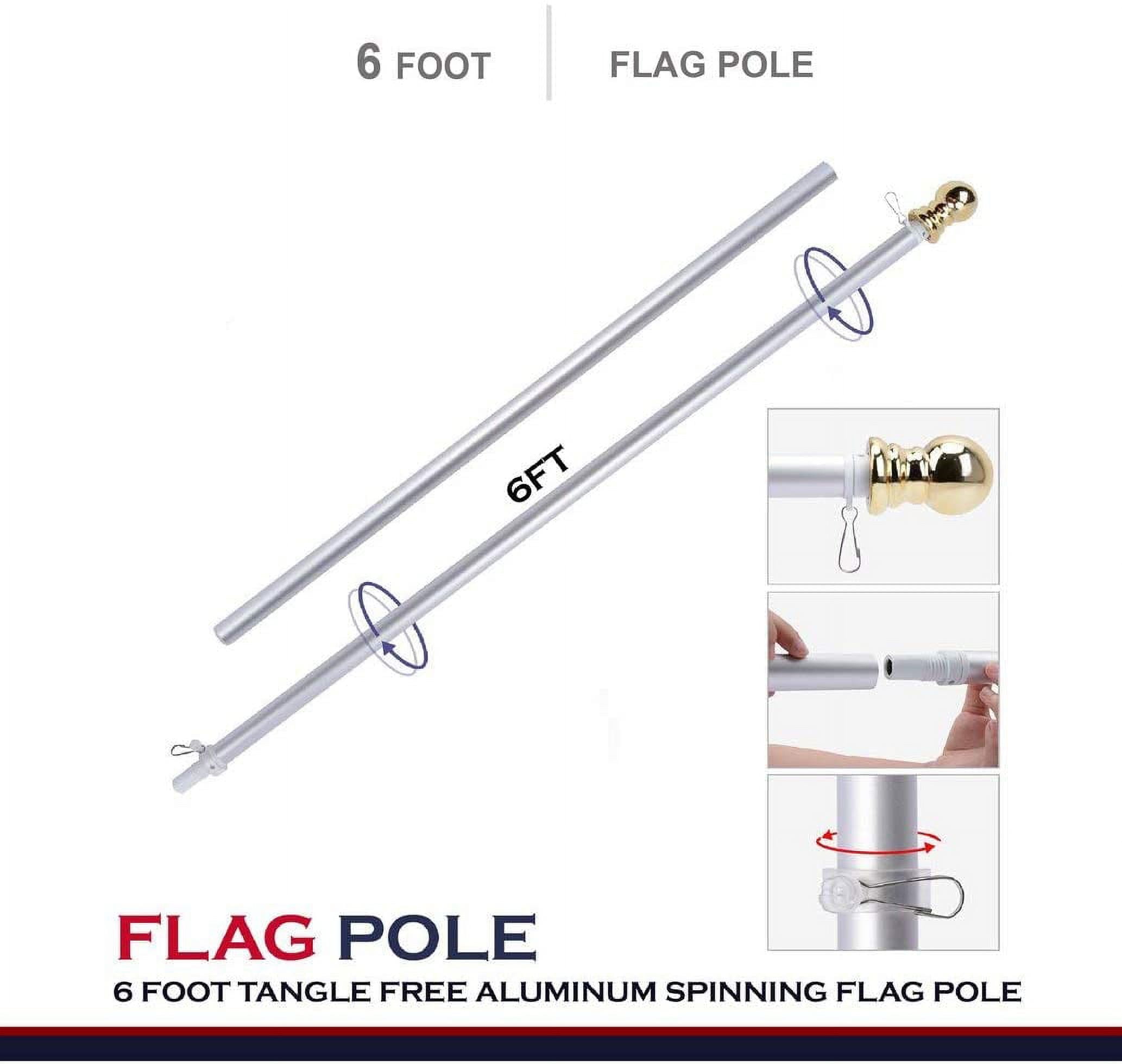 G128 -6 Ft White Flag Pole No Tangle Aluminum Spinning Flagpole: Aluminum Wall Mount |Flag Excluded