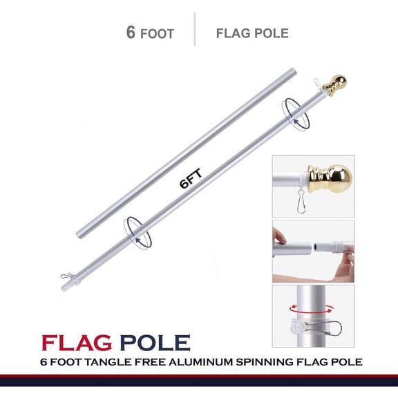 G128 -6 Ft White Flag Pole No Tangle Aluminum Spinning Flagpole: Aluminum Wall Mount |Flag Excluded