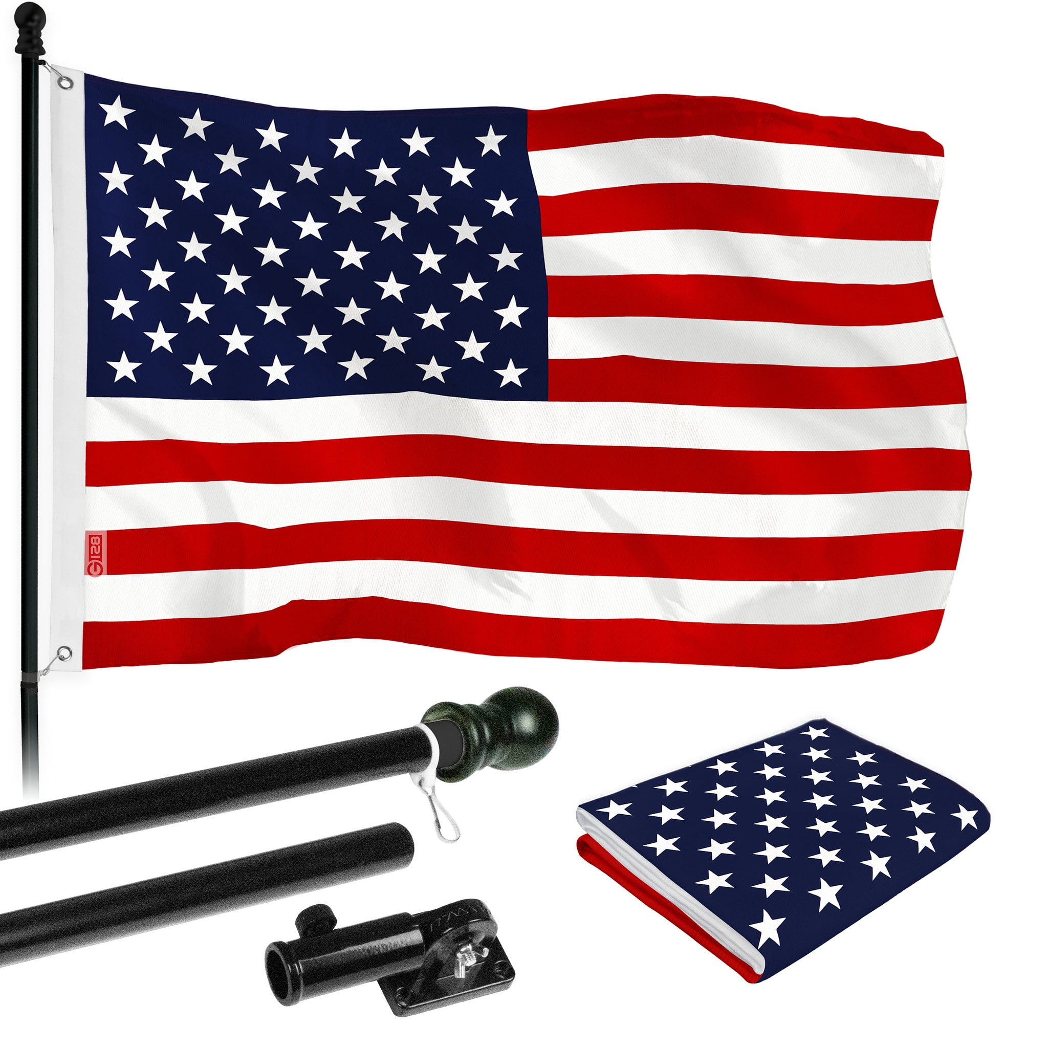 G128 - 6 Feet Tangle Free Spinning Flagpole (Black) American USA Brass Grommets Printed 3x5 ft (Flag Included) Aluminum Flag Pole