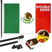 G128 - 6 Feet Tangle Free Spinning Flagpole Black Mexico Double Sided Brass Grommets Embroidered 3x5 ft Flag Included Aluminum Flag Pole