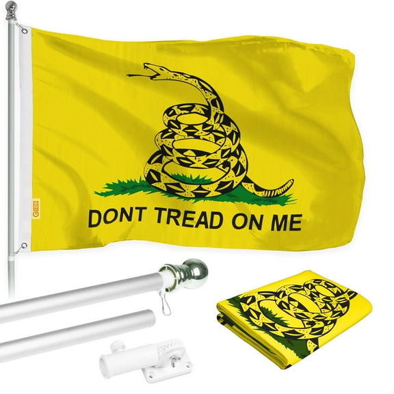 G128 - 6 Feet Tangle Free Spinning Flagpole (Silver) Gadsden Brass Grommets Printed 3x5 ft (Flag Included) Aluminum Flag Pole