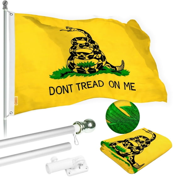 G128 - 6 Feet Tangle Free Spinning Flagpole (Silver) Gadsden Flag Brass Grommets Spun Polyester 3x5 ft (Flag Included) Aluminum Flag Pole
