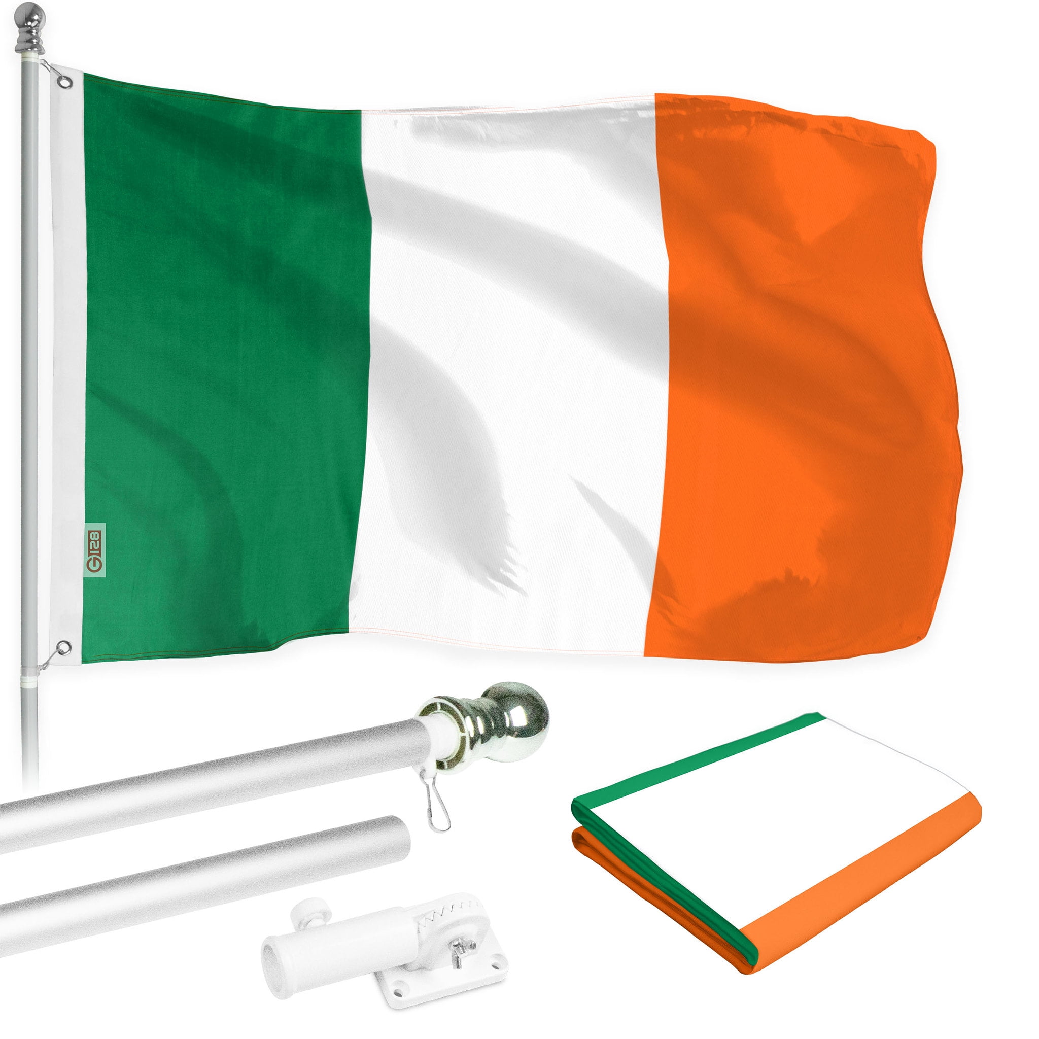 G128 - 6 Feet Tangle Free Spinning Flagpole (Silver) Ireland Brass Grommets Printed 3x5 ft (Flag Included) Aluminum Flag Pole
