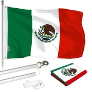 G128 - 6 Feet Tangle Free Spinning Flagpole Silver Mexico Brass Grommets Printed 3x5 ft Flag Included Aluminum Flag Pole