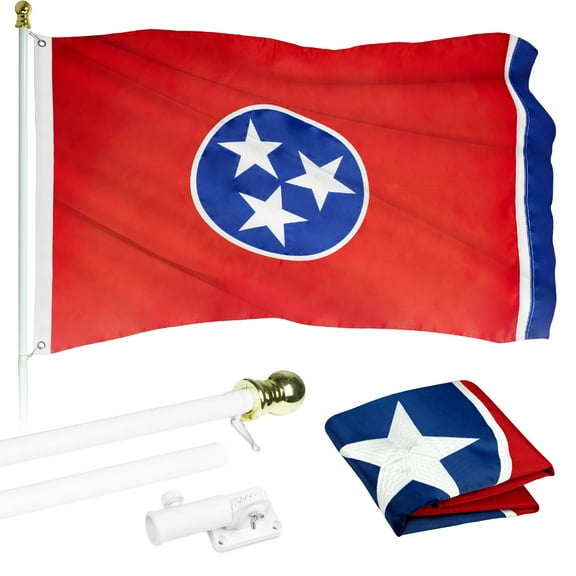 G128 - 6 Feet Tangle Free Spinning Flagpole (White) Tennessee Flag Brass Grommets Embroidered 3x5 ft (Flag Included) Aluminum Flag Pole