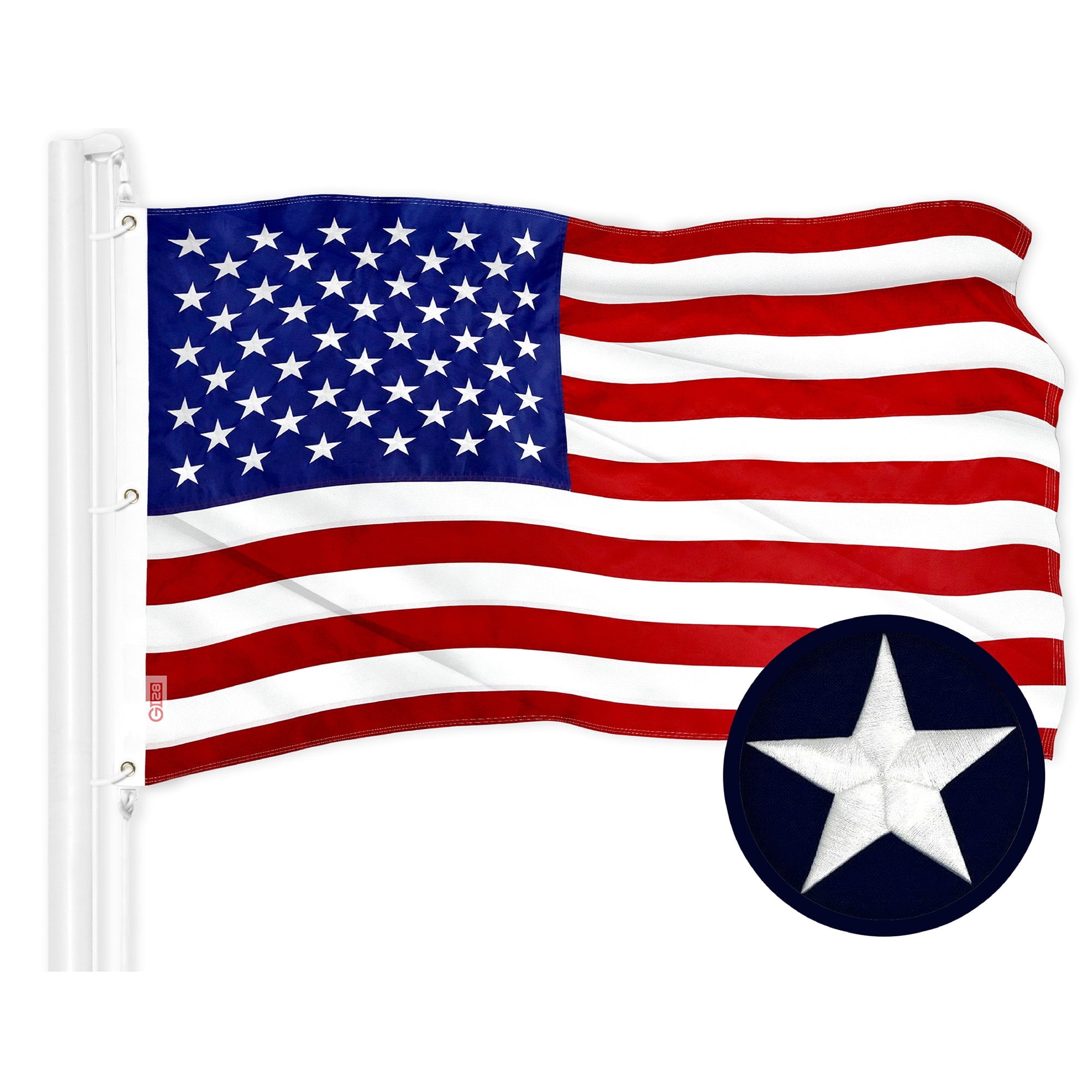 G128 - Heavy Duty Flag, 6x10 ft, Embroidered Stars American flag, Sewn Stripes, Brass Grommets