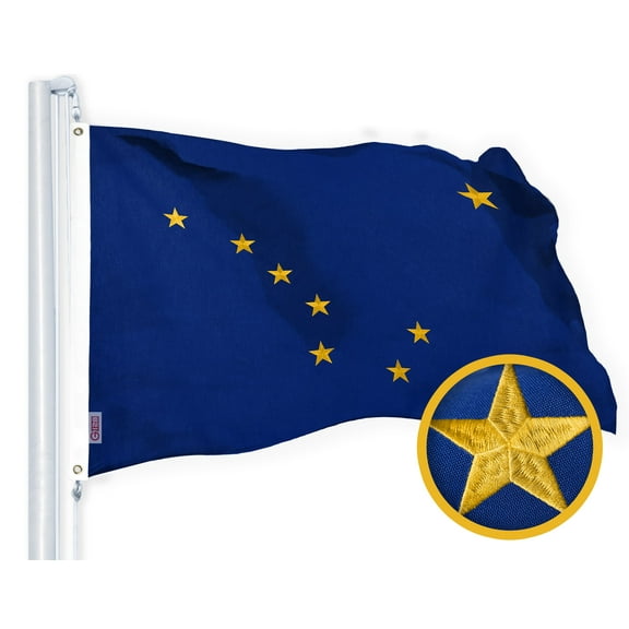 G128 Alaska State Flag | 2x3 Ft | StormFlyer Series Embroidered 220GSM Spun Polyester | Embroidered Design, Indoor/Outdoor, Brass Grommets, Heavy Duty, All Weather