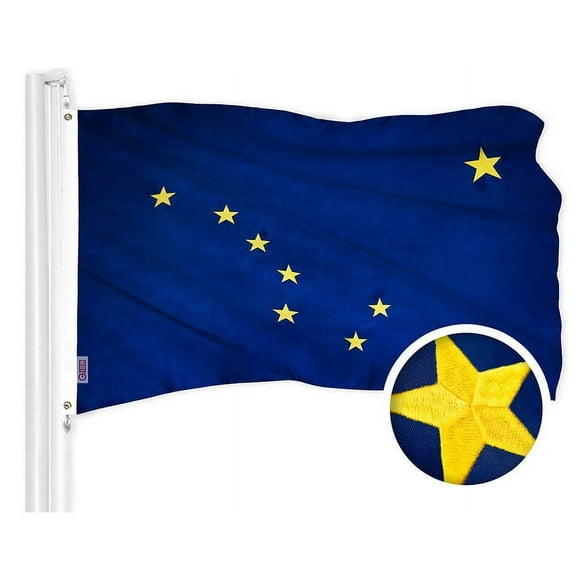 G128 Alaska State Flag | 3x5 Ft | ToughWeave Series Embroidered 300D Polyester | Embroidered Design, Indoor/Outdoor, Brass Grommets
