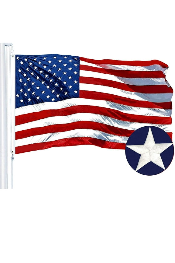 American Flag, 12x18 in, Embroidered 210D Polyester, Sewn Stripes, Brass Grommets, Outdoor Use