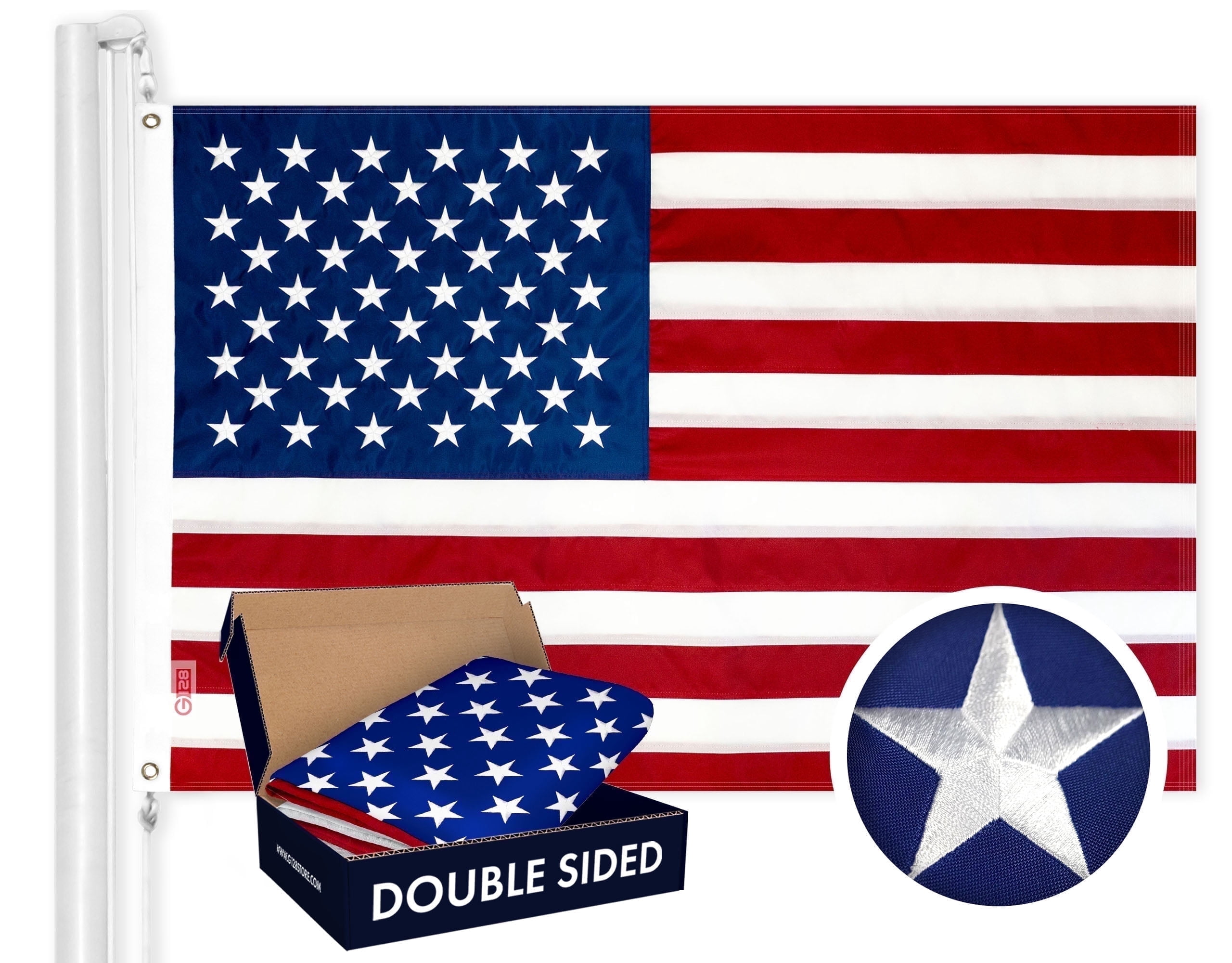 G128- Heavy Duty Double-Sided 3x5 ft Embroidered American Stars Sewn Stripes Brass Grommets US Flag