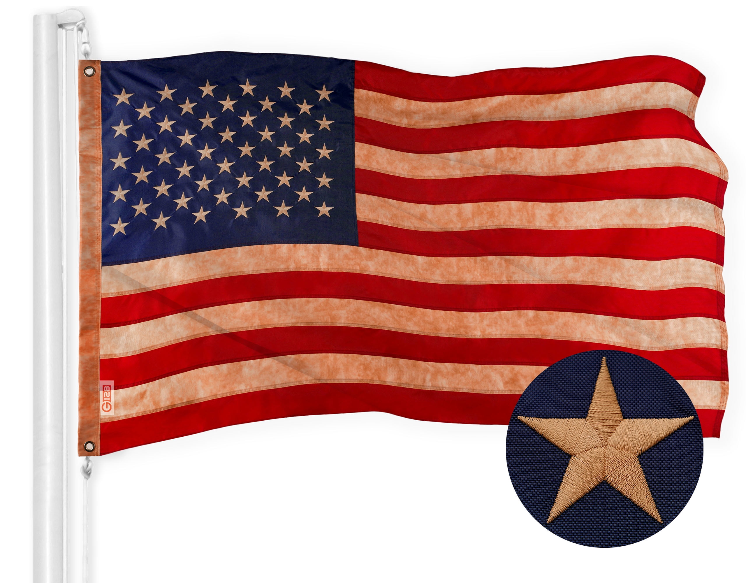 G128 American US USA Tea Stained Flag 5x8FT Embroidered Polyester