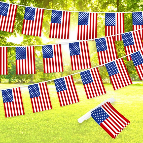 G128 American USA Bunting Banner | Flag 8.2 x 5.5 Inch, Full String 33 Feet | Printed 150D Polyester, Decorations For Bar, School, Festival Events Celebration