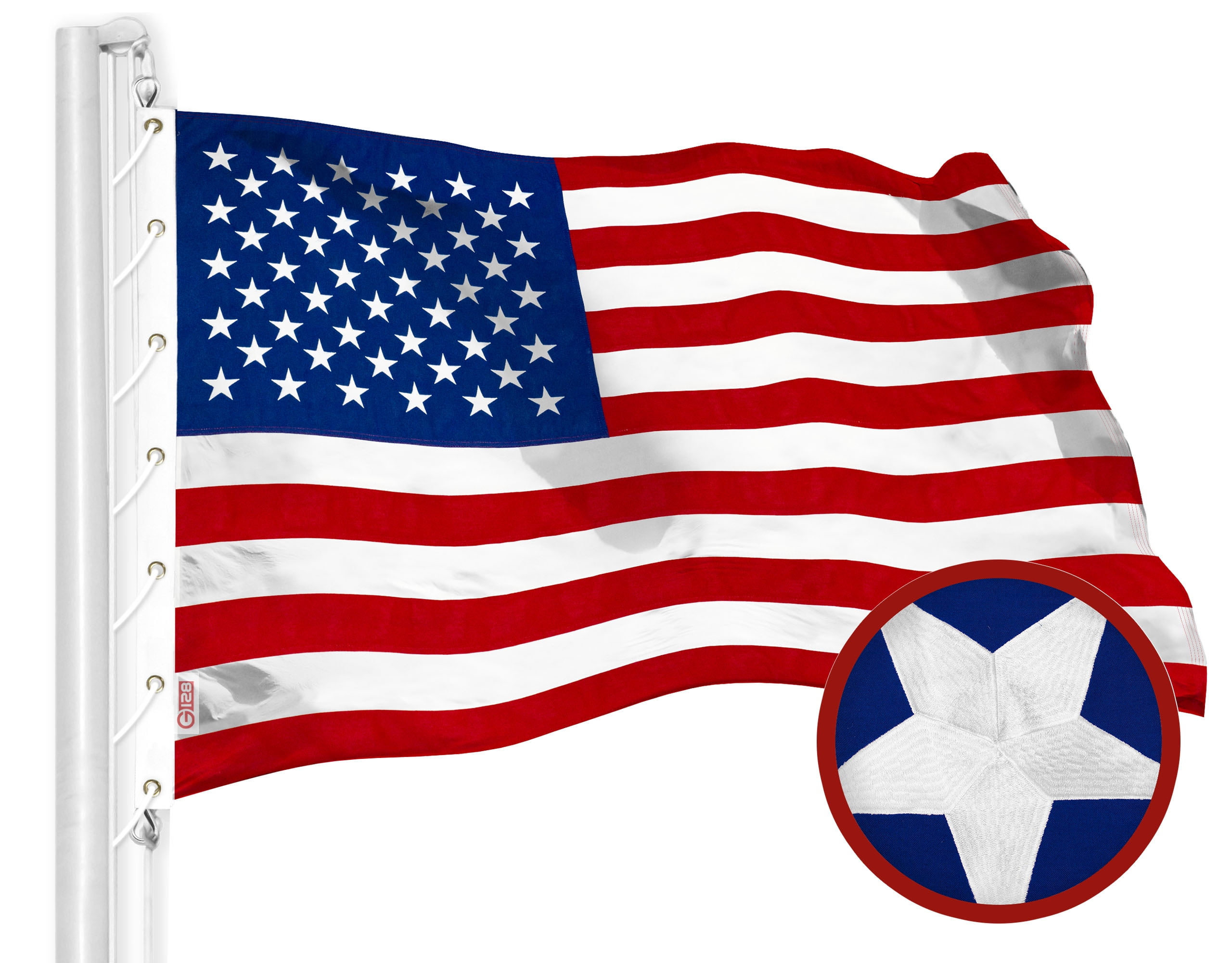 G128 American USA Flag | 20x30 Ft | StormFlyer Series Embroidered 220GSM Spun Polyester | Country Flag, Embroidered Stars, Sewn Stripes, Indoor/Outdoor, Brass Grommets, Heavy Duty, All Weather