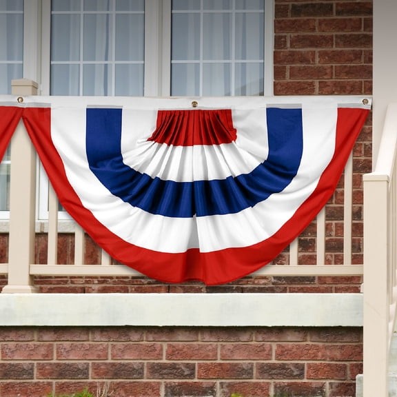 G128 American USA No Stars Pleated Fan Flag | 1.5x3 Ft | Printed 150D Polyester | Patriotic Decor, Indoor/Outdoor, Vibrant Colors, Brass Grommets, Thicker and More Durable Than 100D 75D Polyester