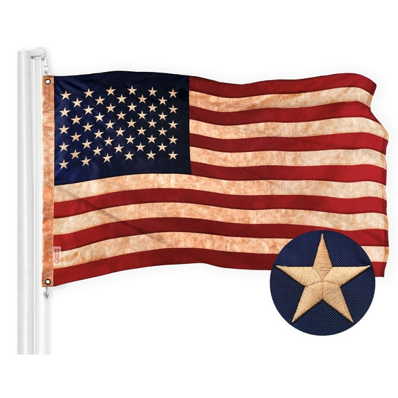 G128 American USA Tea-Stained Flag | 1x1.5 Ft | ToughWeave Pro Series Embroidered 420D Polyester | Embroidered Stars, Sewn Stripes, Indoor/Outdoor, Brass Grommets