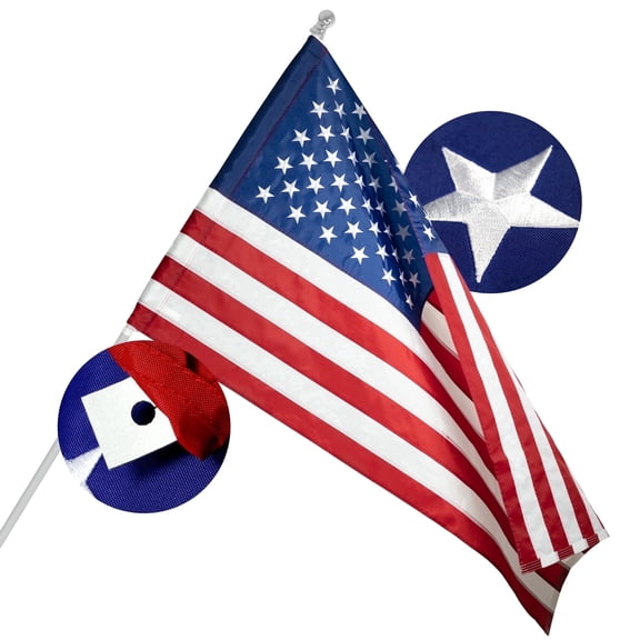 G128 Heavy Duty Sleeve Type, No Pole 3x5 ft Embroidered American Flag 210D Polyester No Grommets