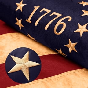 G128 Heavy Duty Flag, 3x5 ft, Embroidered Betsy Ross 1776 Tea-Stained Historical Flag, Grommets
