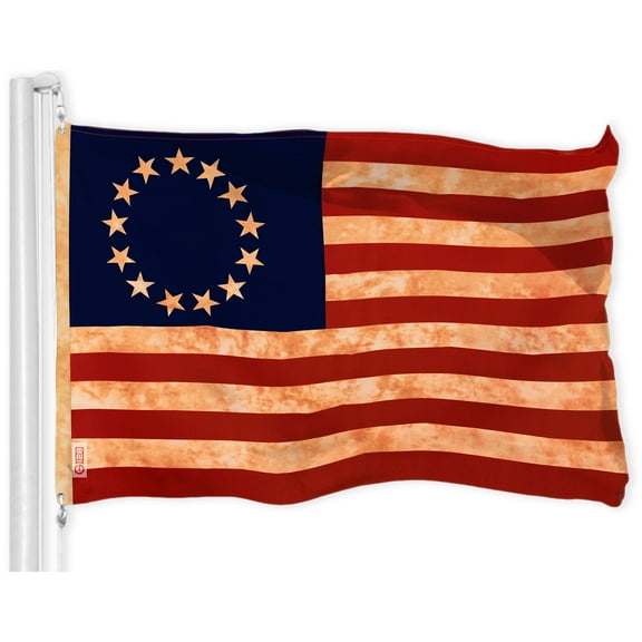 G128 Betsy Ross Tea-Stained Flag | 3x5 Ft | LiteWeave Pro Series Printed 300D Polyester | Historical Flag, Indoor/Outdoor, Vibrant Colors, Brass Grommets, Thicker and More Durable Than 100D 75D Poly