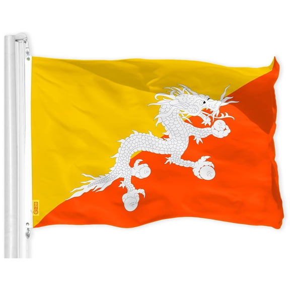 G128 Bhutan Bhutanese Flag | 3x5 Ft | Printed 150D Polyester - Indoor/Outdoor, Vibrant Colors, Brass Grommets, Quality Polyester, Much Thicker More Durable Than 100D 75D Polyester