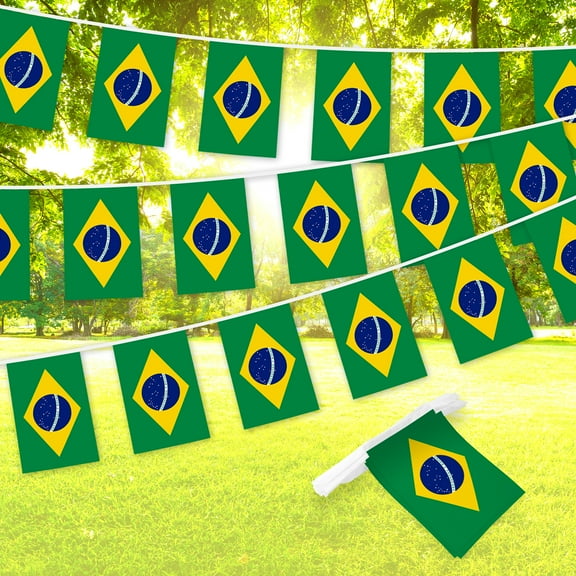 G128 Brazil Brazilian Bunting Banner | Flag 8.2 x 5.5 Inch, Full String 33 Feet | Printed 150D Polyester, Decorations For Bar, School, Festival Events Celebration