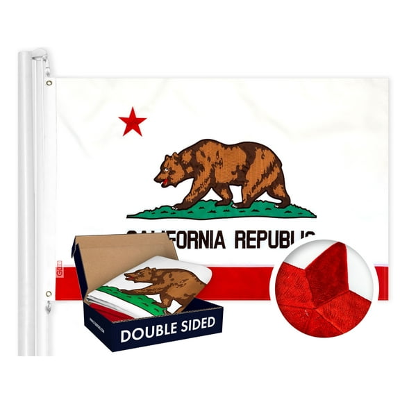 G128 – California State Flag | 2x3 feet | Double Sided Embroidered 210D – Indoor/Outdoor, Brass Grommets, Heavy Duty Polyester, 3-ply