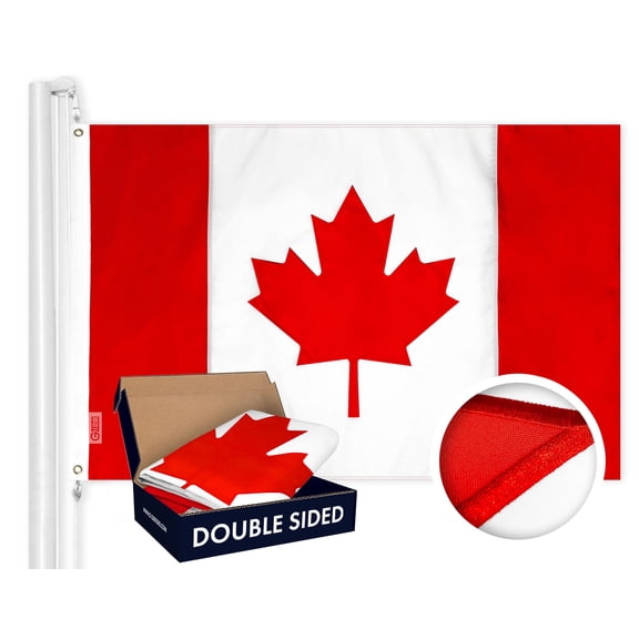 G128 Canada Flag, 2.5x4 ft,3-ply Double-Sided Embroidered 210D Polyester, ToughWeave, Brass Grommets