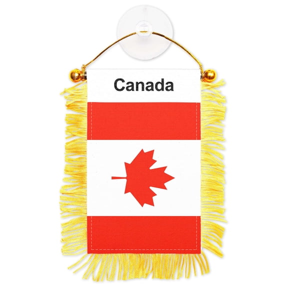G128 Canada Canadian Fringy Flag | Fringy Hanging Double Sided Flag with Suction Cup, Window and Car Rearview Mirror Decor