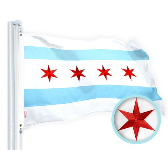 G128 Chicago City Flag 3x5FT Embroidered 220GSM Spun Polyester Illinois