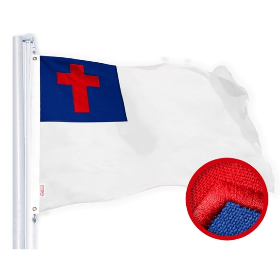 G128 Christian Flag | 3x5 Ft | Embroidered 220GSM Spun Polyester - Embroidered Stars, Sewn Stripes, Brass Grommets, Indoor/Outdoor, Vibrant Colors, Heavy Duty Spun Polyester