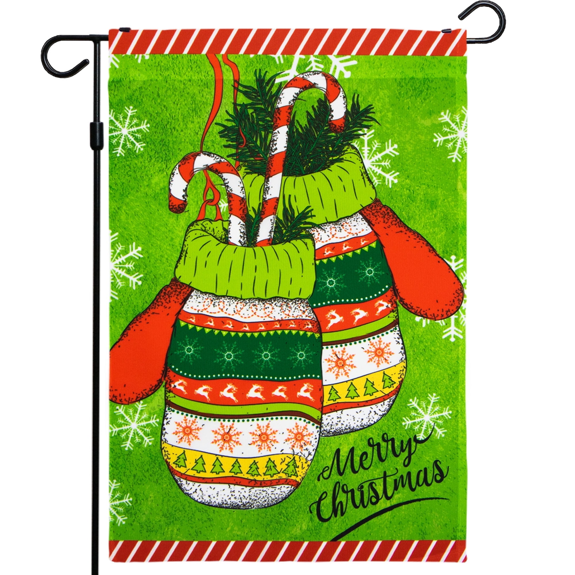 Festive Green and Red Christmas Mittens Garden Flag