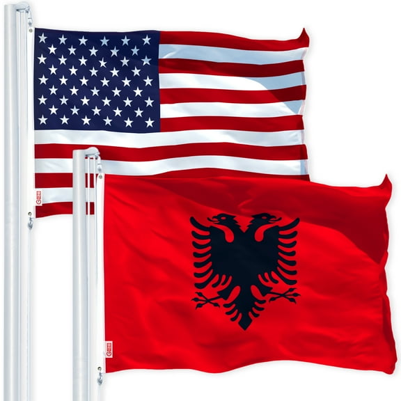 G128 Combo Flag Pack: USA American Flag 3x5 ft 150D Printed Stars & Albania Flag 3x5 ft 150D Printed