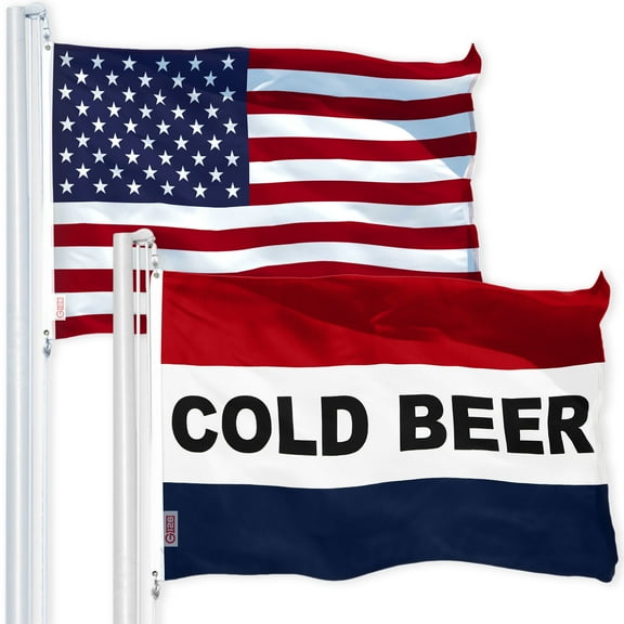 G128 Combo Flag Pack: USA American Flag 3x5 ft 150D Printed Stars & Cold Beer Flag 3x5 ft 150D Printed