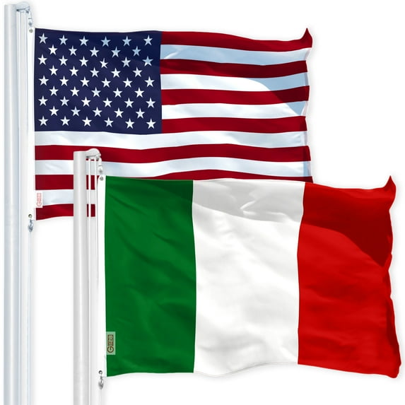 G128 Combo Flag Pack: USA American Flag 3x5 ft 150D Printed Stars & Italy (Italian) Flag 3x5 ft 150D Printed