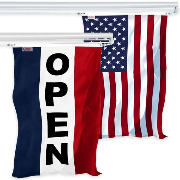 G128 Combo Flag Pack: USA American Flag 3x5 ft 150D Printed Stars & Open Vertical Flag 3x5 ft 150D Printed
