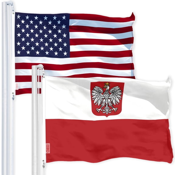 G128 Combo Flag Pack: USA American Flag 3x5 ft 150D Printed Stars & Poland Ensign Flag 3x5 ft 150D Printed