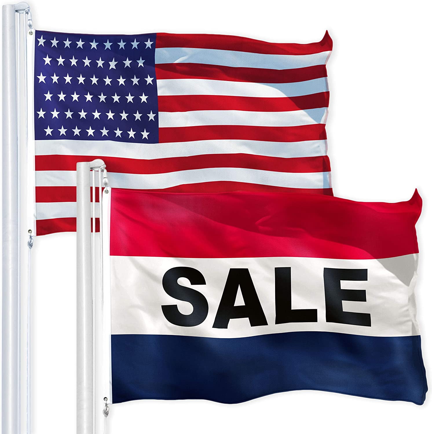 G128 Combo Flag Pack: USA American Flag 3x5 ft 150D Printed Stars & Sale Flag 3x5 ft 150D Printed