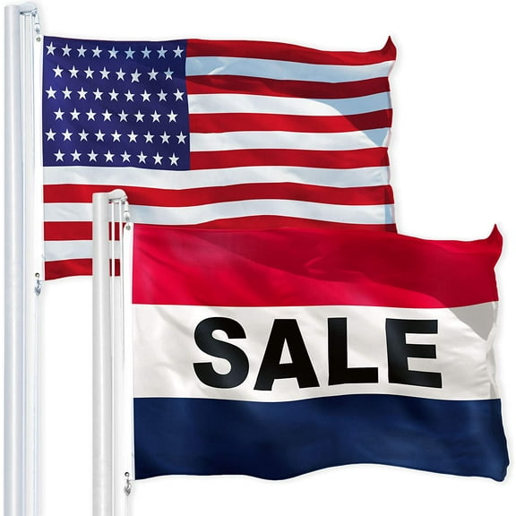 G128 Combo Flag Pack: USA American Flag 3x5 ft 150D Printed Stars & Sale Flag 3x5 ft 150D Printed