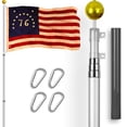 thumbnail image 1 of G128 Combo Pack: 16 Ft Telescoping Aluminum Flagpole (Silver) & Bennington 76 Tea-Stained Flag 3x5 Ft, ToughWeave Pro Series Embroidered 420D Polyester | Pole with Flag Included, 1 of 9