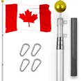 thumbnail image 1 of G128 Combo Pack: 16 Ft Telescoping Aluminum Flagpole (Silver) & Canada Canadian Flag 3x5 Ft, ToughWeave Series Embroidered 300D Polyester | Pole with Flag Included, 1 of 9