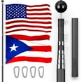 thumbnail image 1 of G128 Combo Pack: 20 Ft Telescoping Aluminum Flagpole (Black) & American and Puerto Rico Flags 3x5 Ft, Both ToughWeave Series Embroidered Polyester | Pole with Flags Included, 1 of 9