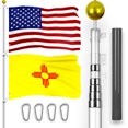 thumbnail image 1 of G128 Combo Pack: 20 Ft Telescoping Aluminum Flagpole (Silver) & American and New Mexico Flags 3x5 Ft, Both ToughWeave Series Embroidered Polyester | Pole with Flags Included, 1 of 9
