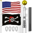 thumbnail image 1 of G128 Combo Pack: 20 Ft Telescoping Aluminum Flagpole (Silver) & American and Pirate Jolly Roger Head Scarf Flags 3x5 Ft, Both ToughWeave Series Embroidered Polyester | Pole with Flags Included, 1 of 9