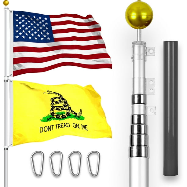 G128 Combo Pack 25 Ft Telescoping Aluminum Flagpole (Silver