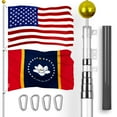 thumbnail image 1 of G128 Combo Pack: 25 Ft Telescoping Aluminum Flagpole (Silver) & American and Mississippi Magnolia Flags 3x5 Ft, Both ToughWeave Series Embroidered Polyester | Pole with Flags Included, 1 of 9