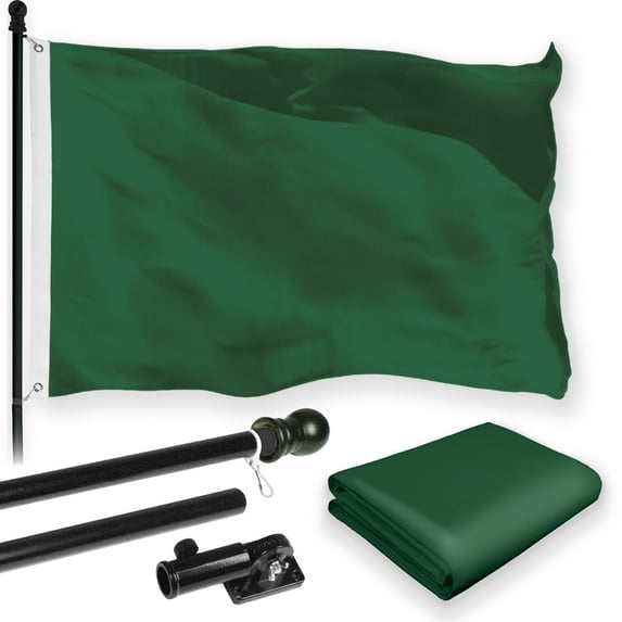 G128 Combo Pack: 5 Ft Tangle Free Aluminum Spinning Flagpole (Black) & Solid Dark Green Color Flag 2.5x4 Ft, LiteWeave Pro Series Printed 150D Polyester | Pole with Flag Included