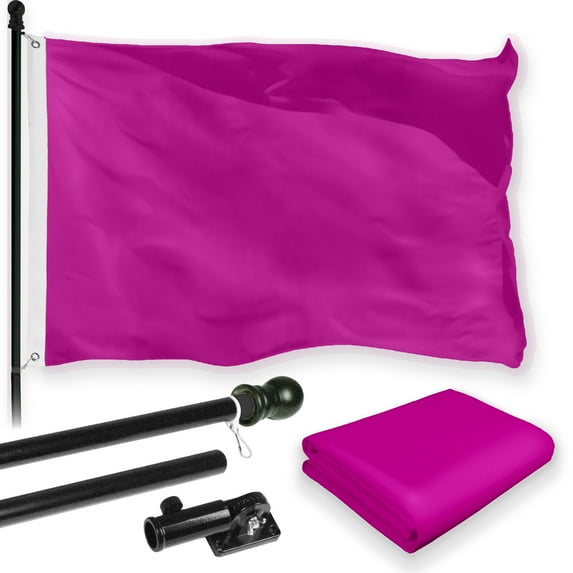 G128 Combo Pack: 5 Ft Tangle Free Aluminum Spinning Flagpole (Black) & Solid Pink Color Flag 2.5x4 Ft, LiteWeave Pro Series Printed 150D Polyester | Pole with Flag Included