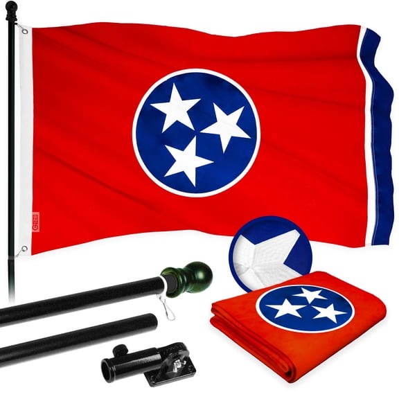 G128 Combo Pack: 5 Ft Tangle Free Aluminum Spinning Flagpole (Black) & Tennessee TN State Flag 2x3 Ft, ToughWeave Series Embroidered 300D Polyester | Pole with Flag Included