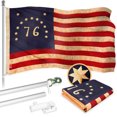 thumbnail image 1 of G128 Combo Pack: 5 Ft Tangle Free Aluminum Spinning Flagpole (Silver) & Bennington 76 Tea-Stained Flag 2x3 Ft, ToughWeave Pro Series Embroidered 420D Polyester | Pole with Flag Included, 1 of 9
